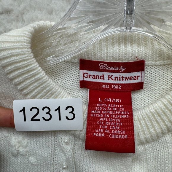 Vintage Coquette Grandma Cardigan Sweater White Pearl Cable Knit - Picture 6 of 6